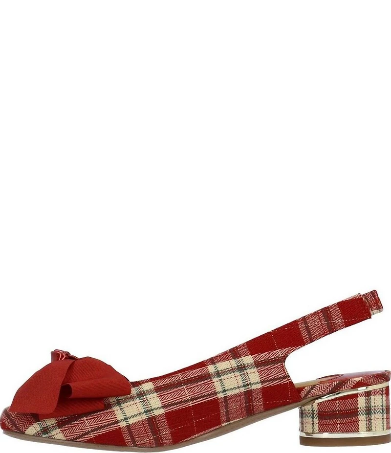J. Renee Lazule Tartan Plaid Slingback Block Heel Bow Pumps