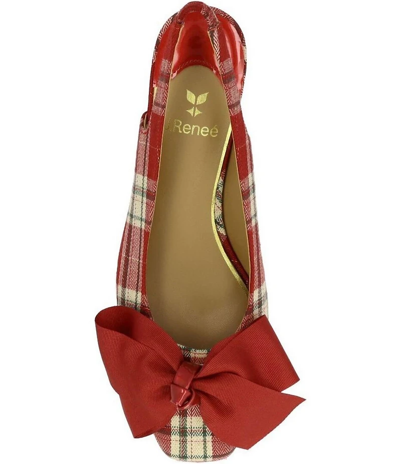 J. Renee Lazule Tartan Plaid Slingback Block Heel Bow Pumps