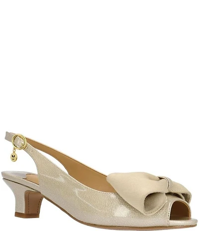 J. Renee Lirain Patent Grosgrain Bow Peep Toe Slingback Pumps