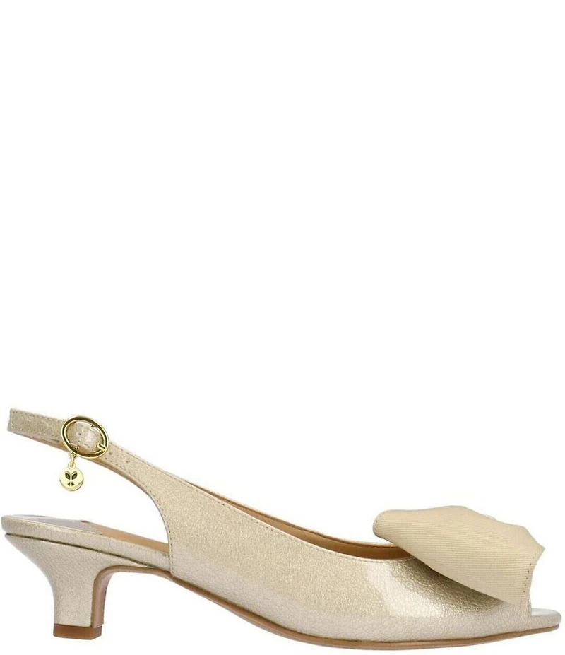 J. Renee Lirain Patent Grosgrain Bow Peep Toe Slingback Pumps