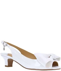 J. Renee Lirain Patent Grosgrain Bow Peep Toe Slingback Pumps