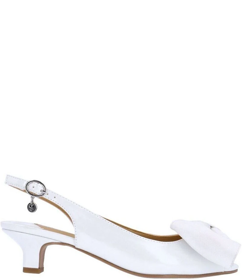 J. Renee Lirain Patent Grosgrain Bow Peep Toe Slingback Pumps