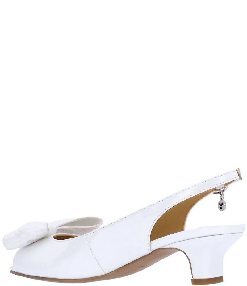 J. Renee Lirain Patent Grosgrain Bow Peep Toe Slingback Pumps