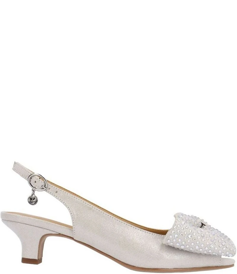 J. Renee Lirain Satin Embellished Bow Peep Toe Slingback Pumps