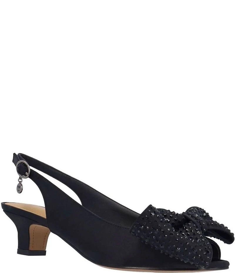 J. Renee Lirain Satin Embellished Bow Peep Toe Slingback Pumps