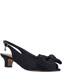 J. Renee Lirain Satin Embellished Bow Peep Toe Slingback Pumps