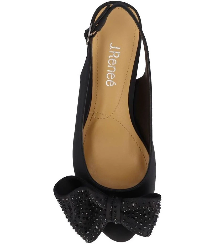 J. Renee Lirain Satin Embellished Bow Peep Toe Slingback Pumps