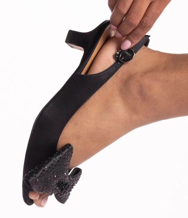 J. Renee Lirain Satin Embellished Bow Peep Toe Slingback Pumps