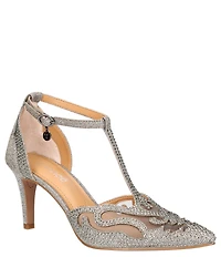 J. Renee Lisha Glitter And Mesh Rhinestone T-Strap Pumps