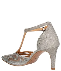 J. Renee Lisha Glitter And Mesh Rhinestone T-Strap Pumps
