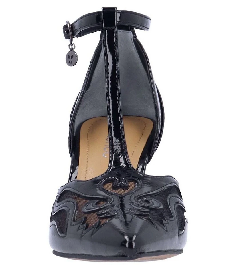J. Renee Lisha Patent And Mesh T-Strap Pumps