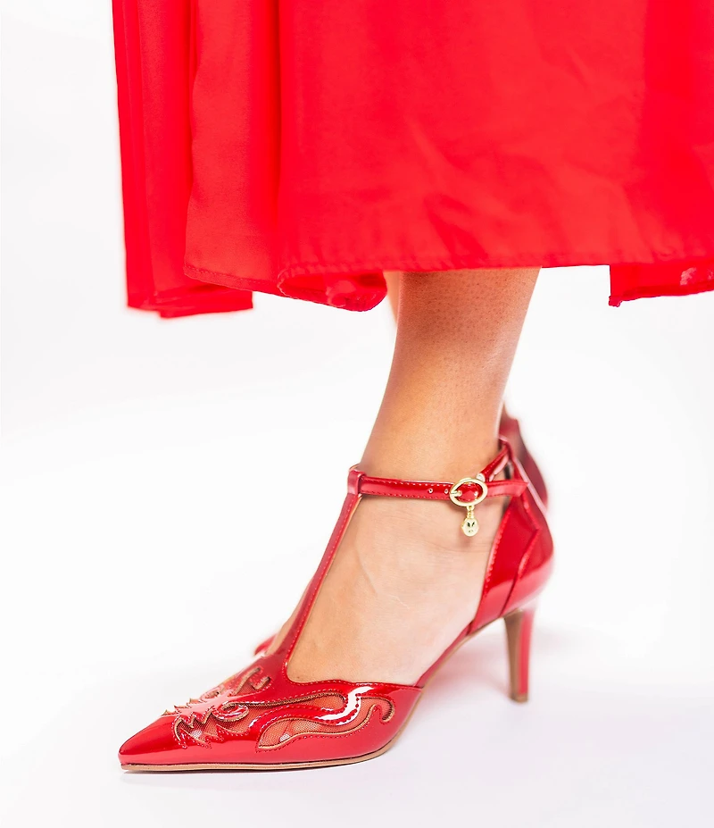 J. Renee Lisha Patent And Mesh T-Strap Pumps