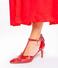 J. Renee Lisha Patent And Mesh T-Strap Pumps