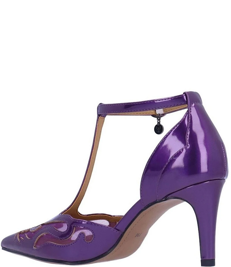 J. Renee Lisha Patent And Mesh T-Strap Pumps