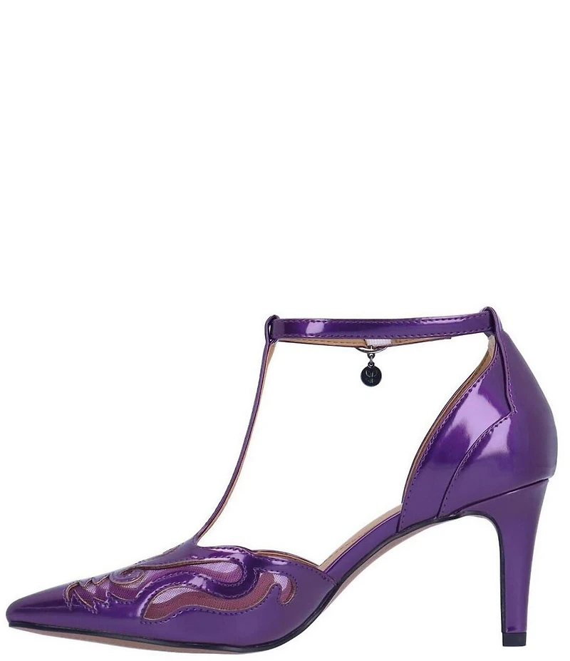 J. Renee Lisha Patent And Mesh T-Strap Pumps