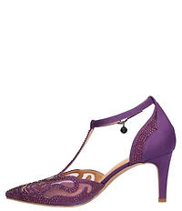 J. Renee Lisha Satin And Mesh Rhinestone T-Strap Pumps