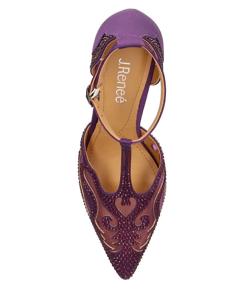 J. Renee Lisha Satin And Mesh Rhinestone T-Strap Pumps