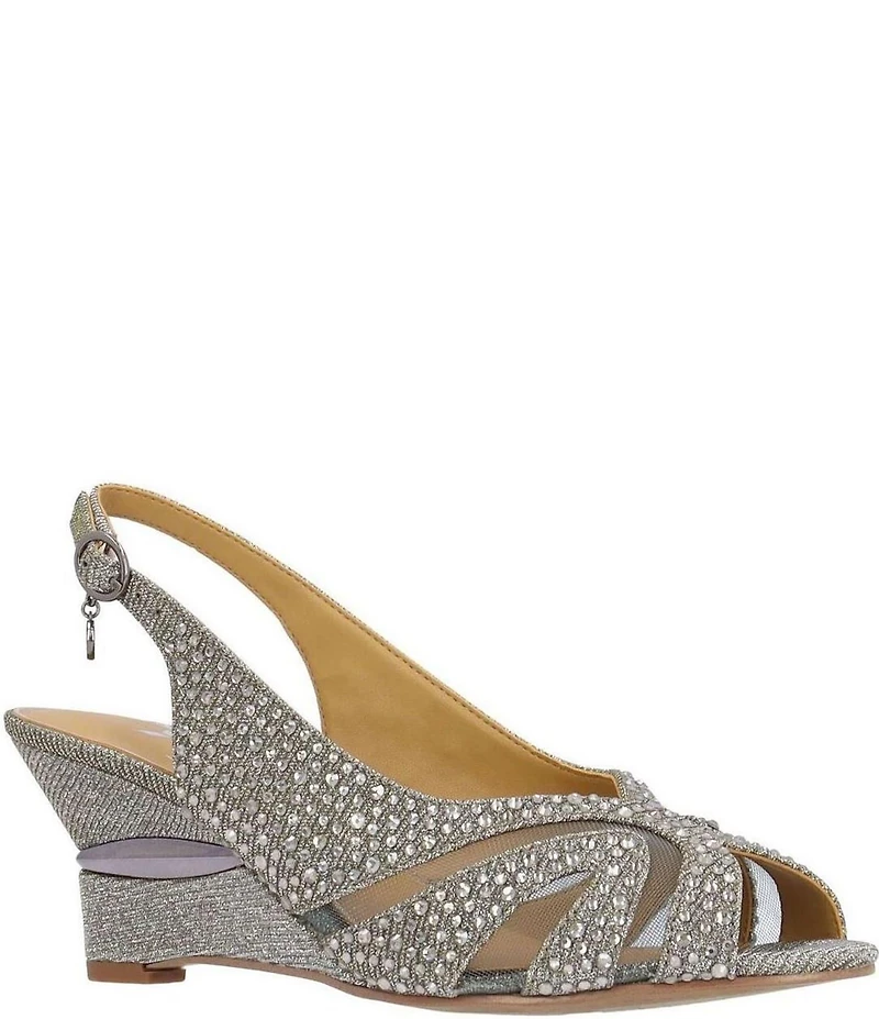 J. Renee Lovela Rhinestone Slingback Wedge Peep Toe Pumps
