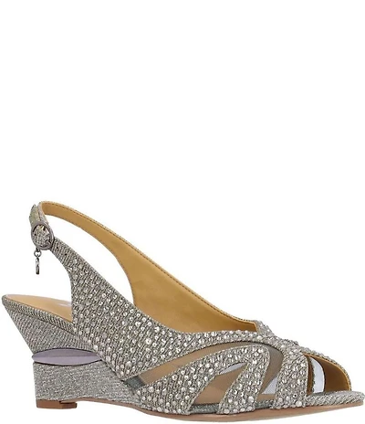 J. Renee Lovela Rhinestone Slingback Wedge Peep Toe Pumps