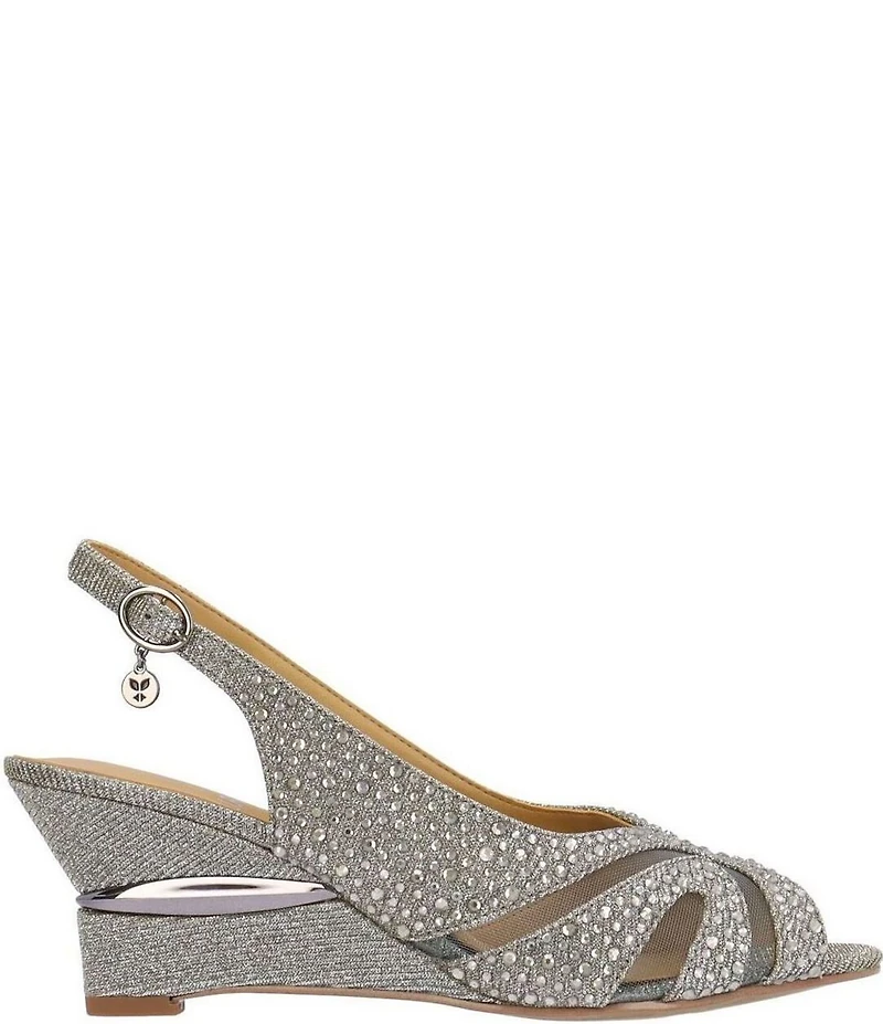 J. Renee Lovela Rhinestone Slingback Wedge Peep Toe Pumps