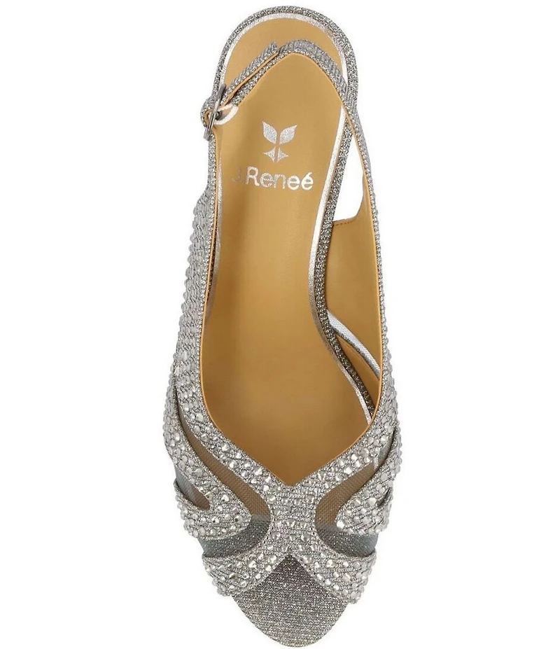 J. Renee Lovela Rhinestone Slingback Wedge Peep Toe Pumps
