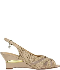 J. Renee Lovela Rhinestone Satin Mesh Slingback Wedge Peep Toe Pumps