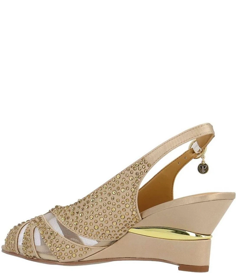 J. Renee Lovela Rhinestone Satin Mesh Slingback Wedge Peep Toe Pumps