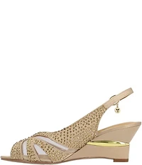 J. Renee Lovela Rhinestone Satin Mesh Slingback Wedge Peep Toe Pumps