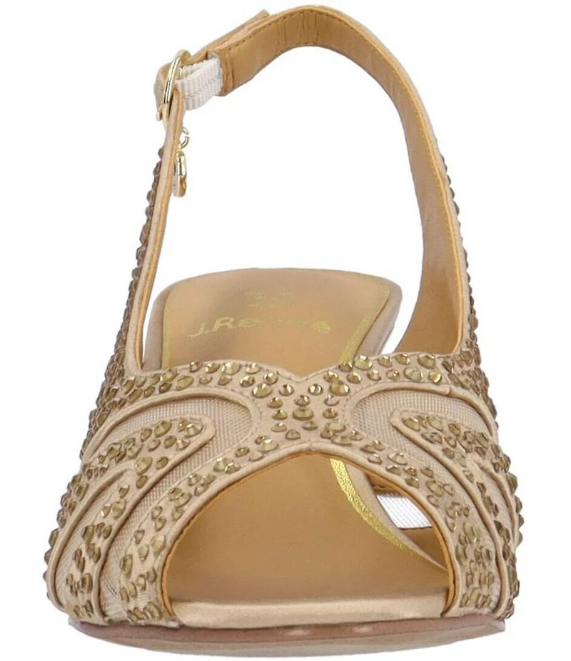 J. Renee Lovela Rhinestone Satin Mesh Slingback Wedge Peep Toe Pumps