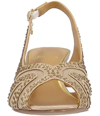 J. Renee Lovela Rhinestone Satin Mesh Slingback Wedge Peep Toe Pumps