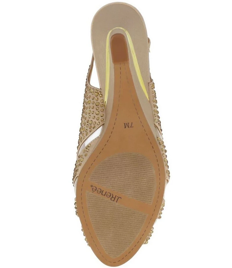 J. Renee Lovela Rhinestone Satin Mesh Slingback Wedge Peep Toe Pumps
