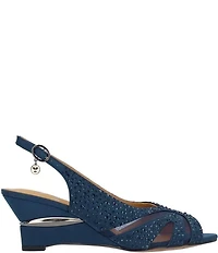 J. Renee Lovela Rhinestone Satin Mesh Slingback Wedge Peep Toe Pumps