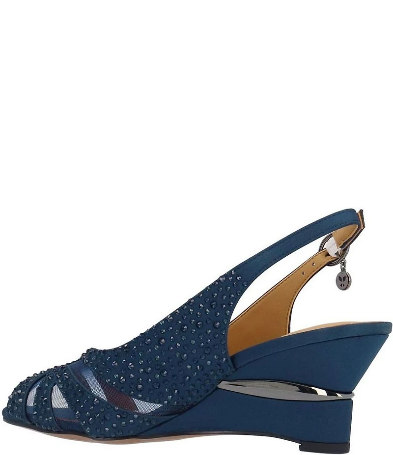 J. Renee Lovela Rhinestone Satin Mesh Slingback Wedge Peep Toe Pumps