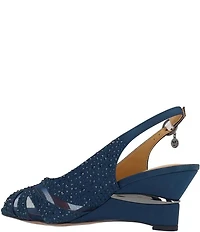 J. Renee Lovela Rhinestone Satin Mesh Slingback Wedge Peep Toe Pumps