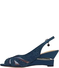 J. Renee Lovela Rhinestone Satin Mesh Slingback Wedge Peep Toe Pumps