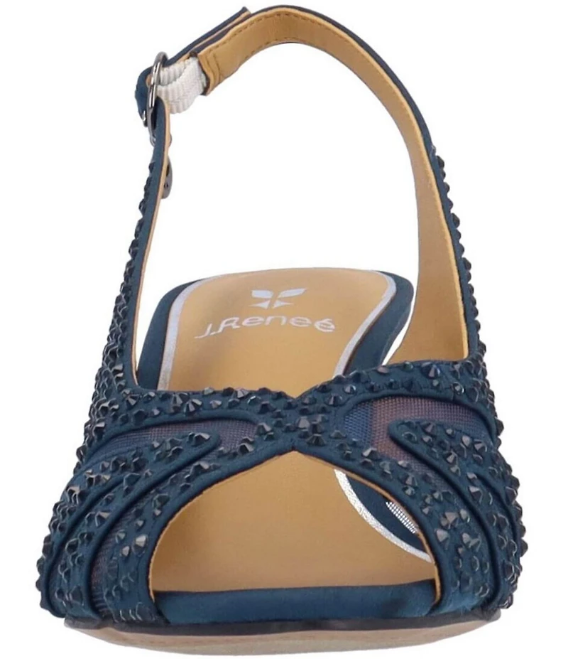 J. Renee Lovela Rhinestone Satin Mesh Slingback Wedge Peep Toe Pumps