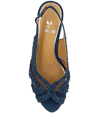 J. Renee Lovela Rhinestone Satin Mesh Slingback Wedge Peep Toe Pumps