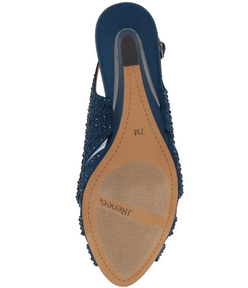 J. Renee Lovela Rhinestone Satin Mesh Slingback Wedge Peep Toe Pumps