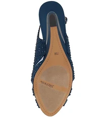 J. Renee Lovela Rhinestone Satin Mesh Slingback Wedge Peep Toe Pumps