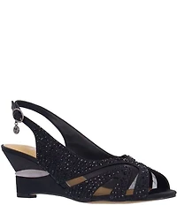 J. Renee Lovela Rhinestone Satin Mesh Slingback Wedge Peep Toe Pumps