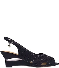 J. Renee Lovela Rhinestone Satin Mesh Slingback Wedge Peep Toe Pumps