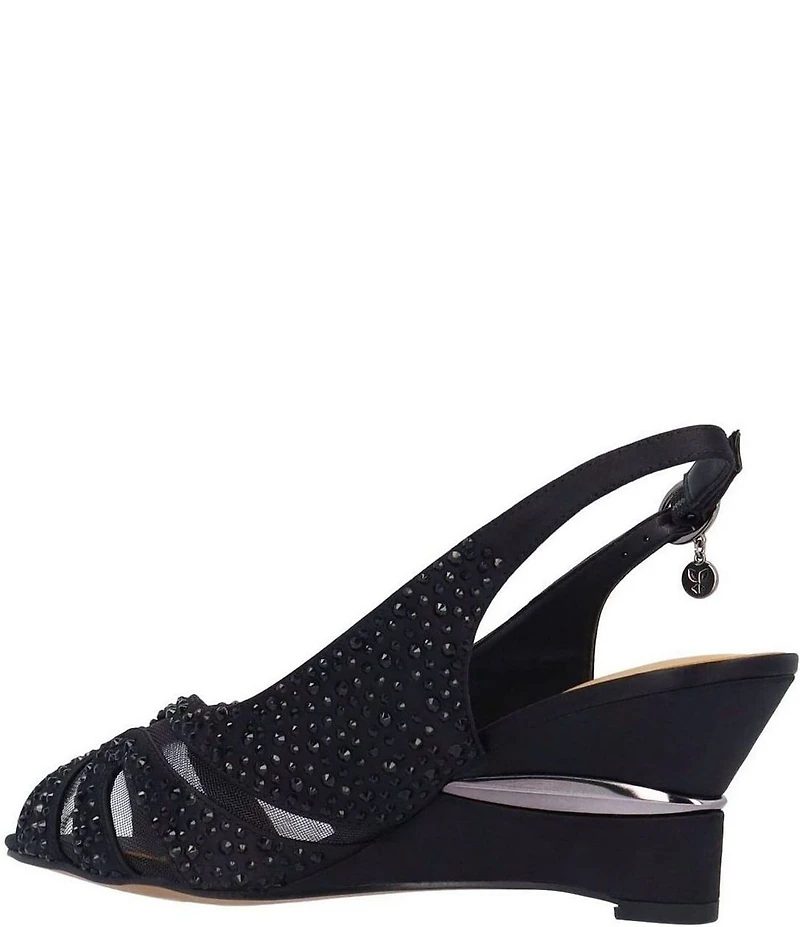 J. Renee Lovela Rhinestone Satin Mesh Slingback Wedge Peep Toe Pumps