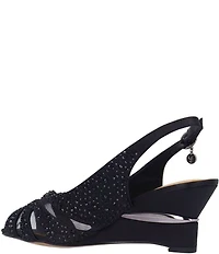 J. Renee Lovela Rhinestone Satin Mesh Slingback Wedge Peep Toe Pumps