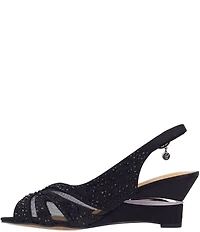 J. Renee Lovela Rhinestone Satin Mesh Slingback Wedge Peep Toe Pumps
