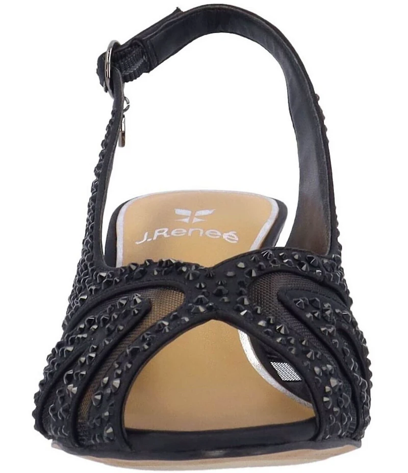 J. Renee Lovela Rhinestone Satin Mesh Slingback Wedge Peep Toe Pumps