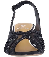 J. Renee Lovela Rhinestone Satin Mesh Slingback Wedge Peep Toe Pumps
