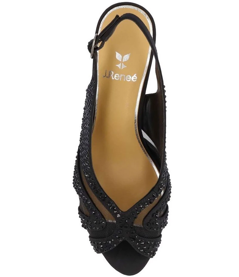J. Renee Lovela Rhinestone Satin Mesh Slingback Wedge Peep Toe Pumps