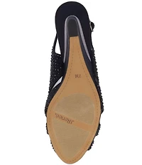 J. Renee Lovela Rhinestone Satin Mesh Slingback Wedge Peep Toe Pumps
