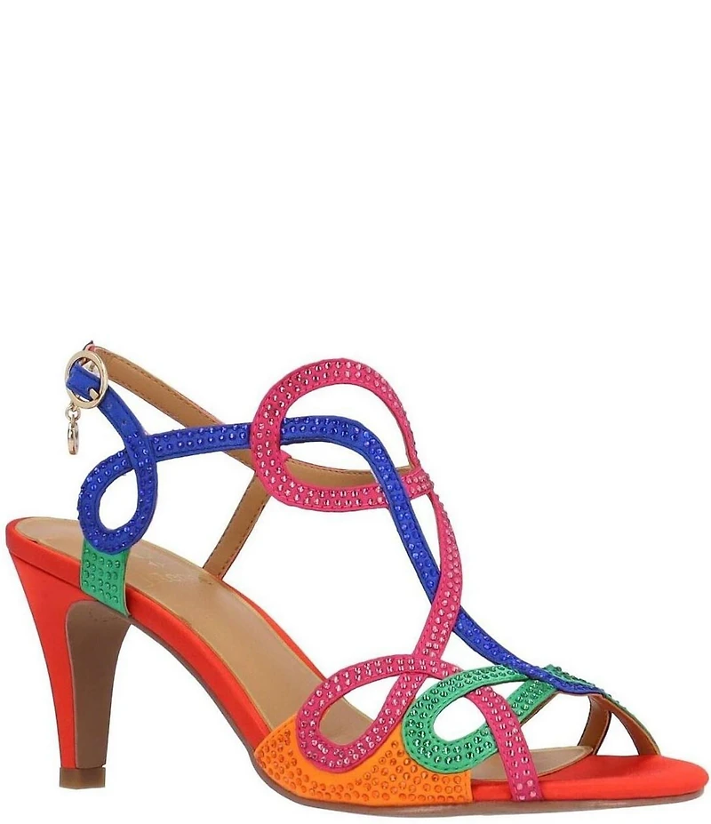 J. Renee Lulah Satin Rhinestone Embellished Strappy Sandals