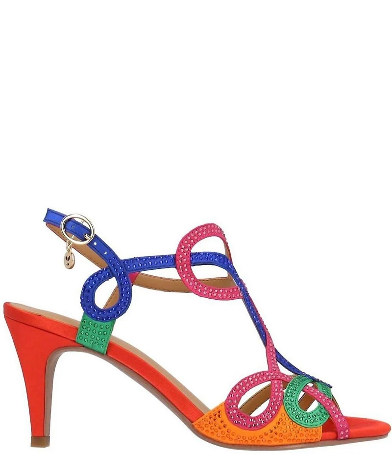 J. Renee Lulah Satin Rhinestone Embellished Strappy Sandals
